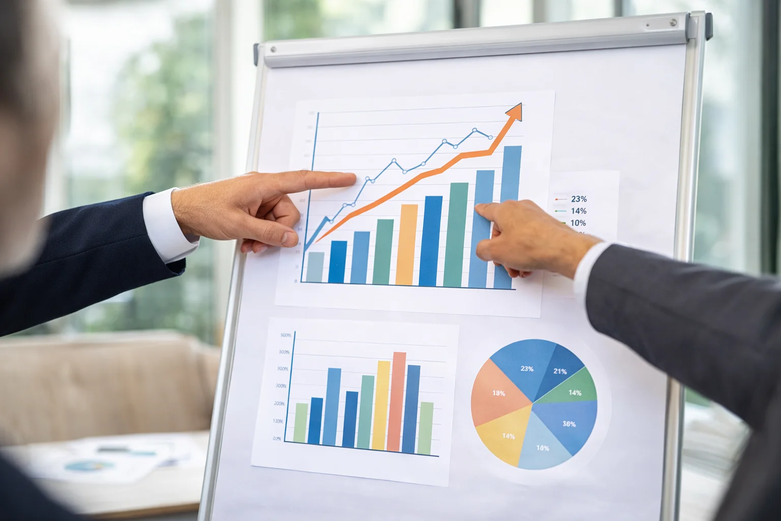 Business presentation with financial charts